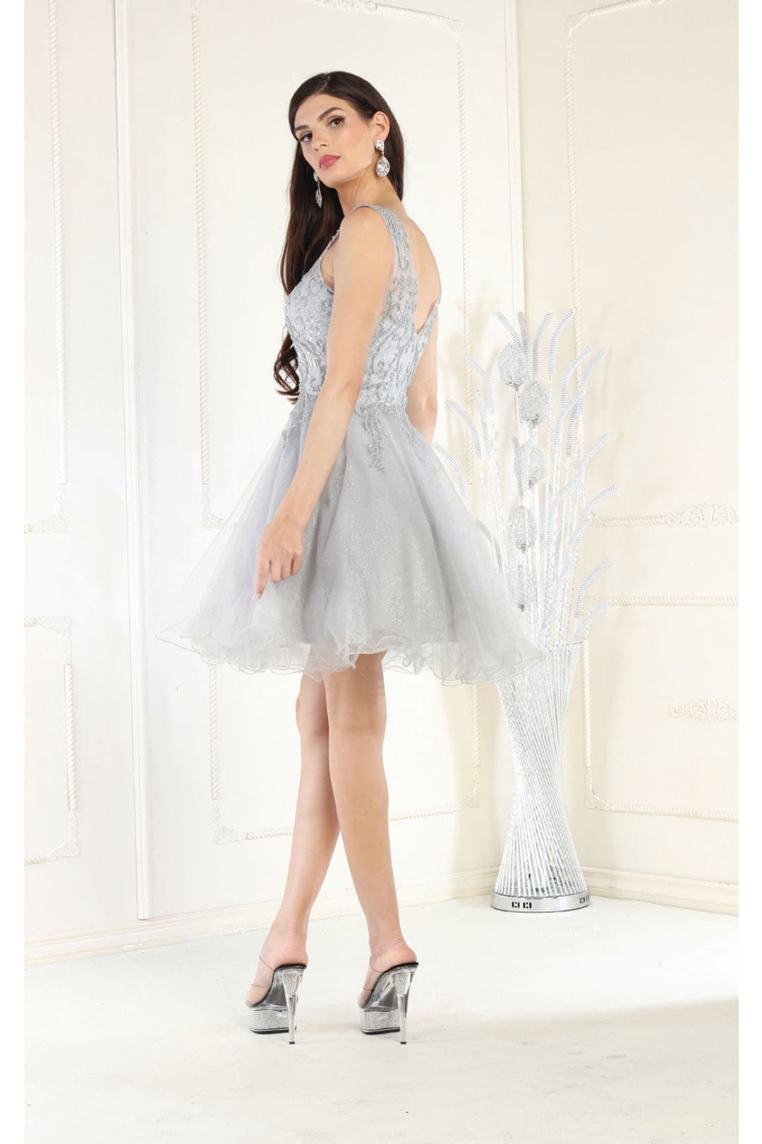 Quince Dama Dresses - Short Quinceanera Dresses in Color Silver - 6