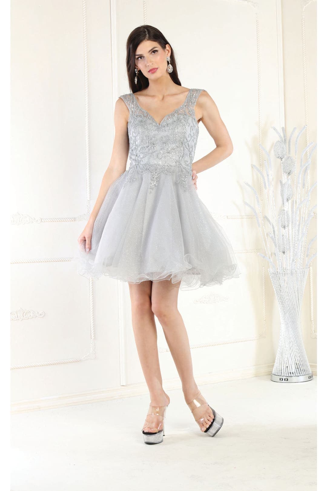 Quince Dama Dresses - Short Quinceanera Dresses in Color Silver - 6