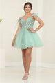 May Queen MQ2066 Sheer Bodice Floral Graduation Short Dress - Dress