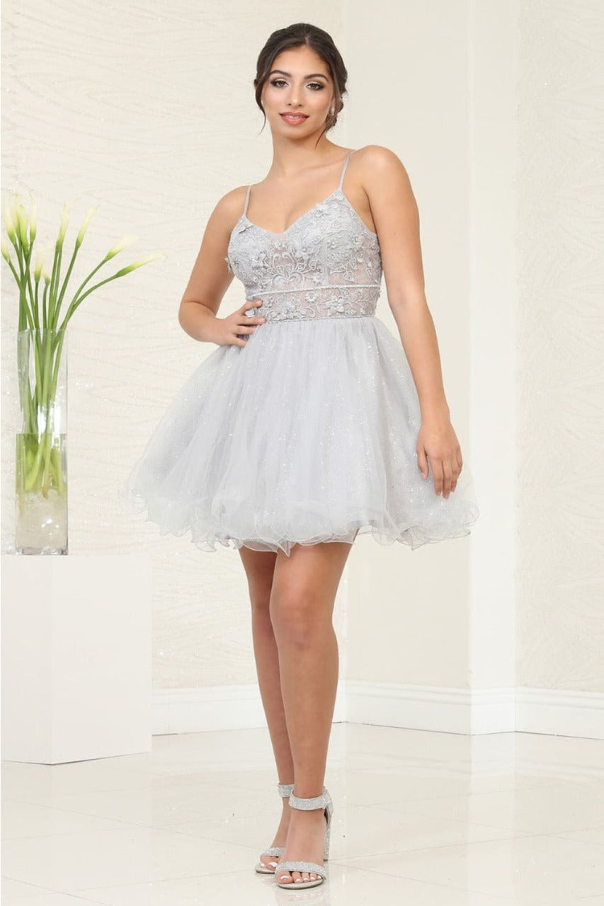 Quince Dama Dresses - Short Quinceanera Dresses in Color Silver - 2