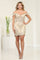 May Queen MQ2069 Off-Shoulder Sheer Embroidered Short Homecoming Dress - CHAMPAGNE/GOLD / 4 - Dress