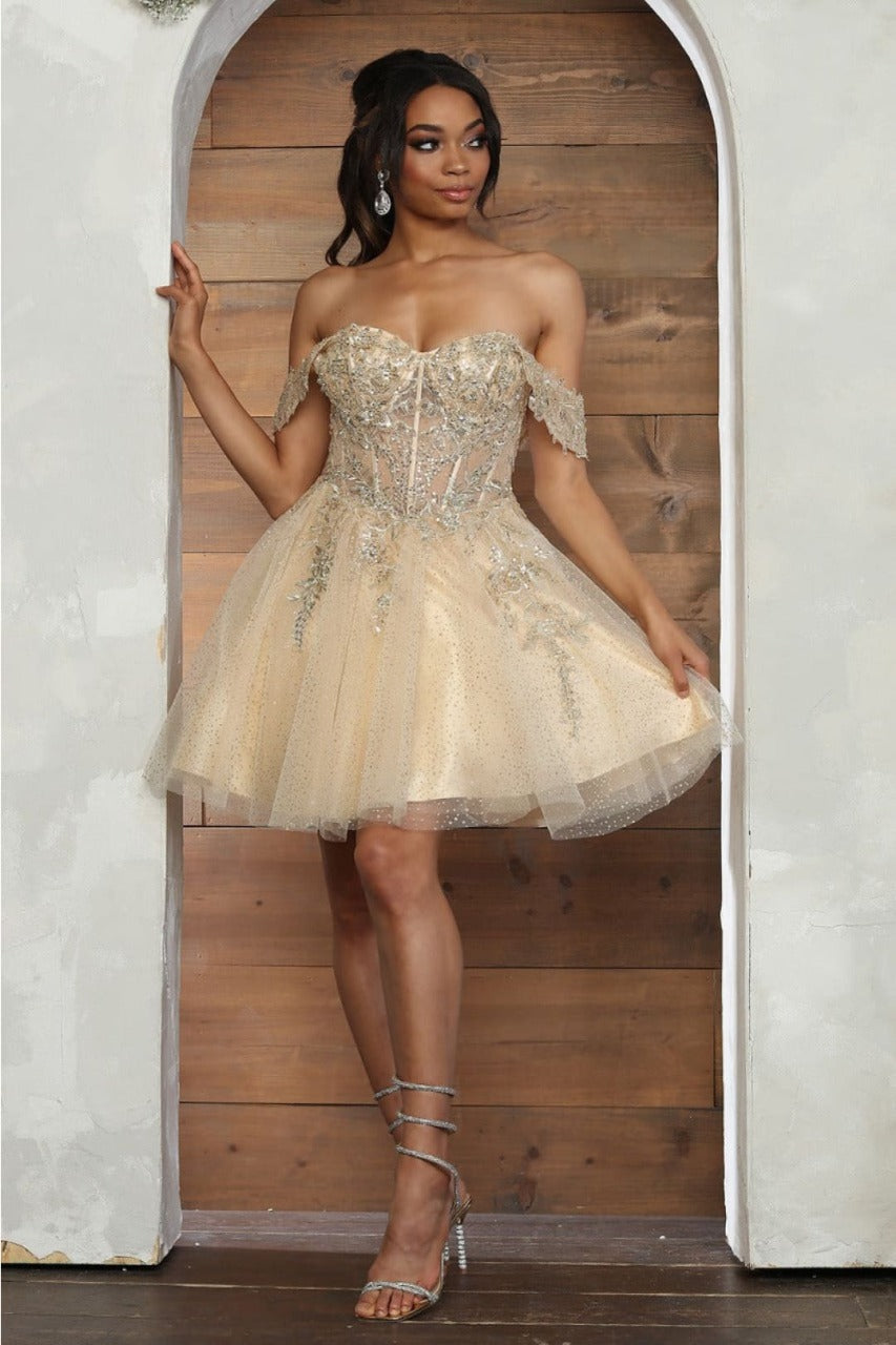 Quince Dama Dresses - Short Quinceanera Dresses in Color Champagne - 2