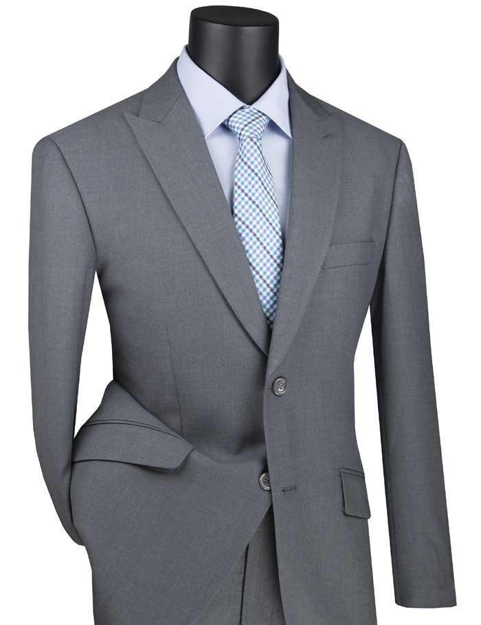 Medium Gray Modern Fit Peak Lapel Suit - 36 Short  - 30 Waist
