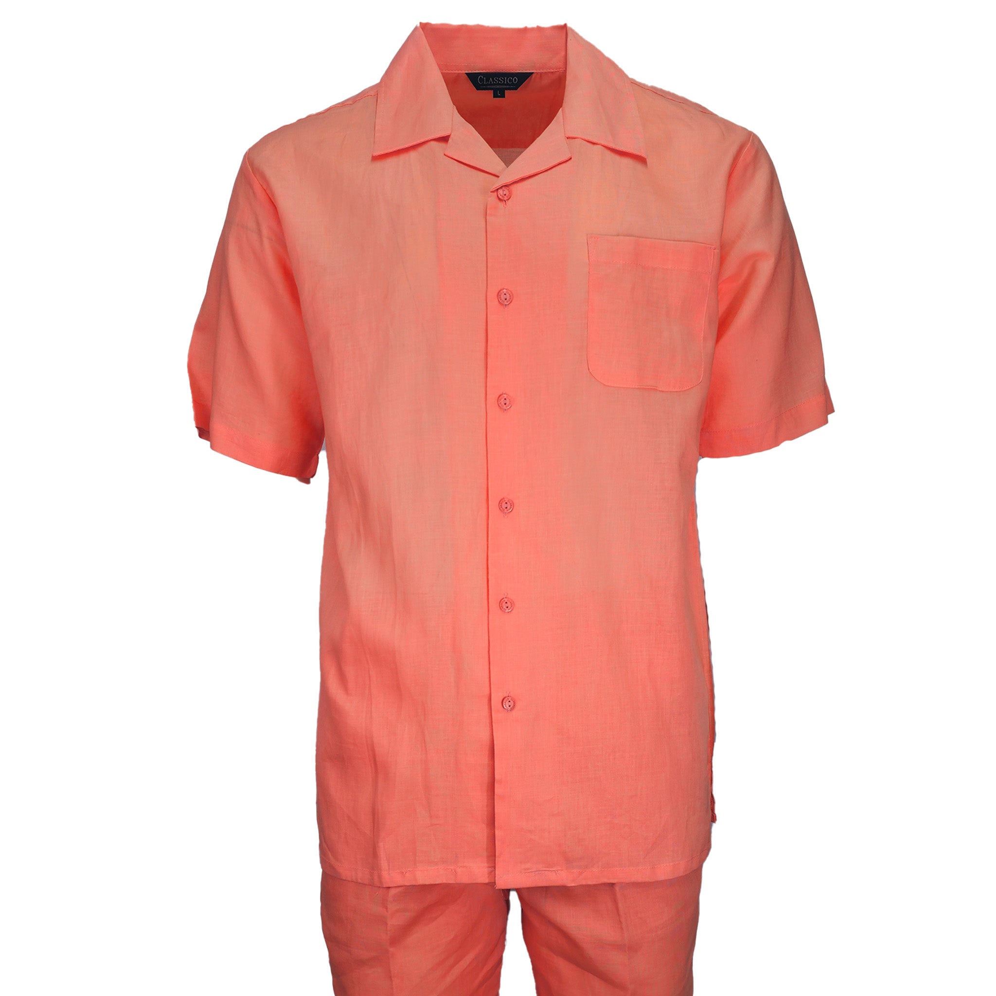Mens Melon Linen Shirt and Pants Casual Outfit Set - Small