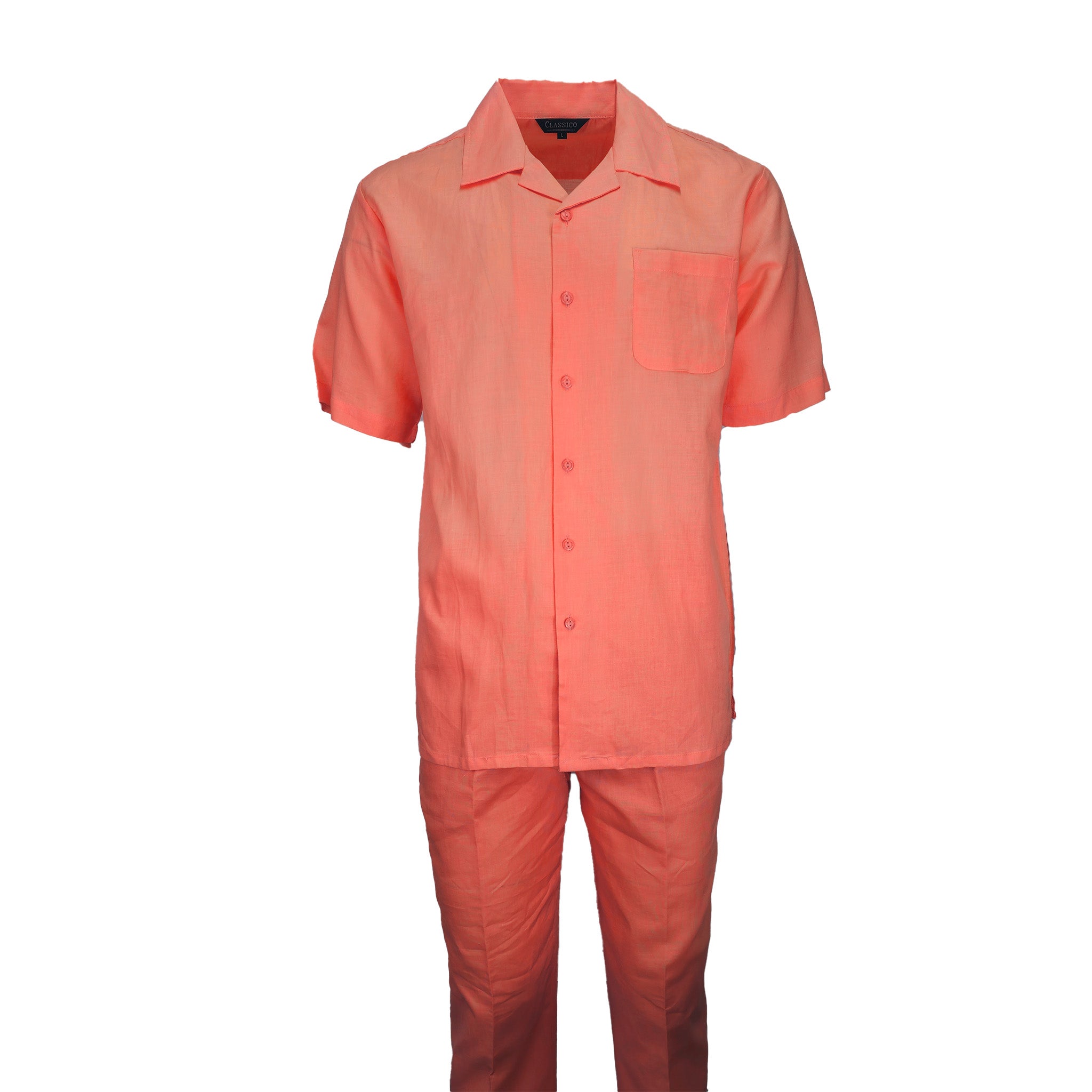 Mens Melon Linen Shirt and Pants Casual Outfit Set - Small