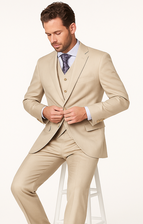 Giorgio Fiorelli Men' 2 Button 3 Piece Double Vents Beige Suit