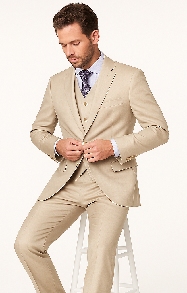 Giorgio Fiorelli Men' 2 Button 3 Piece Double Vents Beige Suit