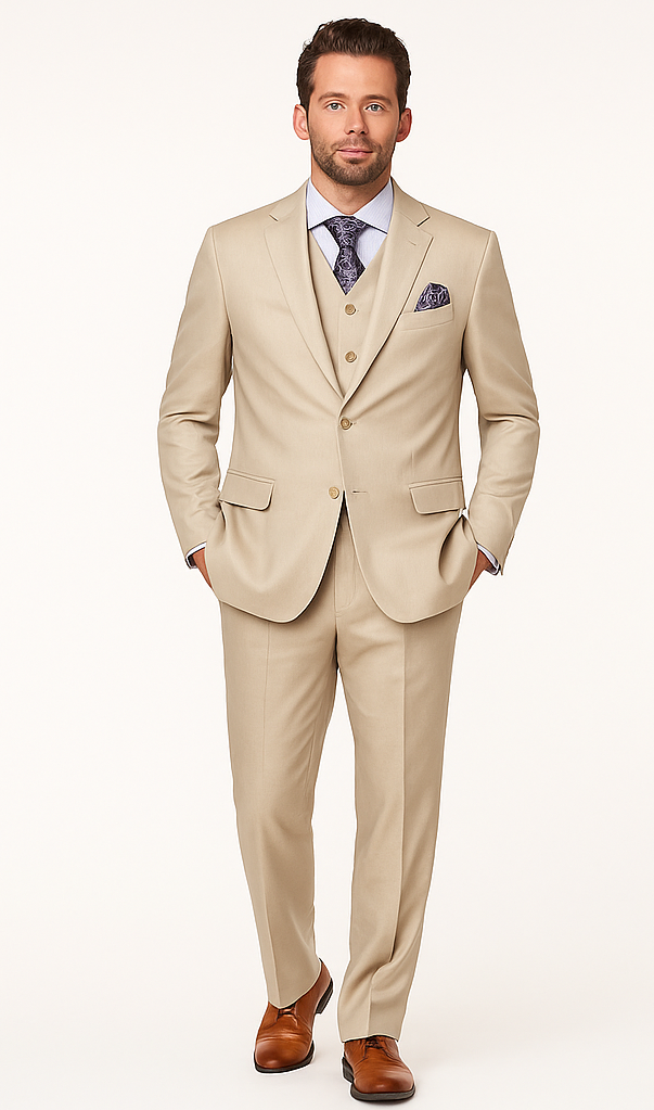 Giorgio Fiorelli Men' 2 Button 3 Piece Double Vents Beige Suit