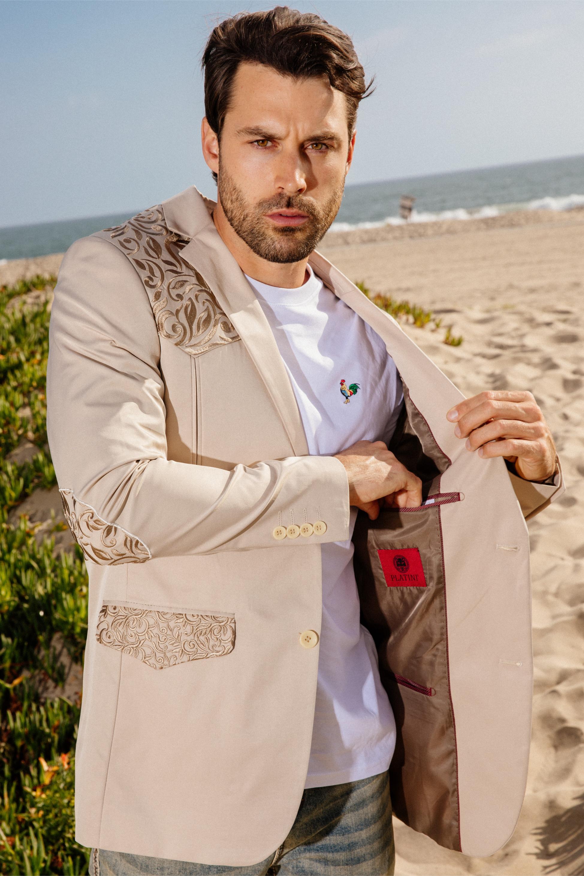 Men’s Embroidery Blazer – Fashion Designer Dress Jacket for Formal and Party Wear - S