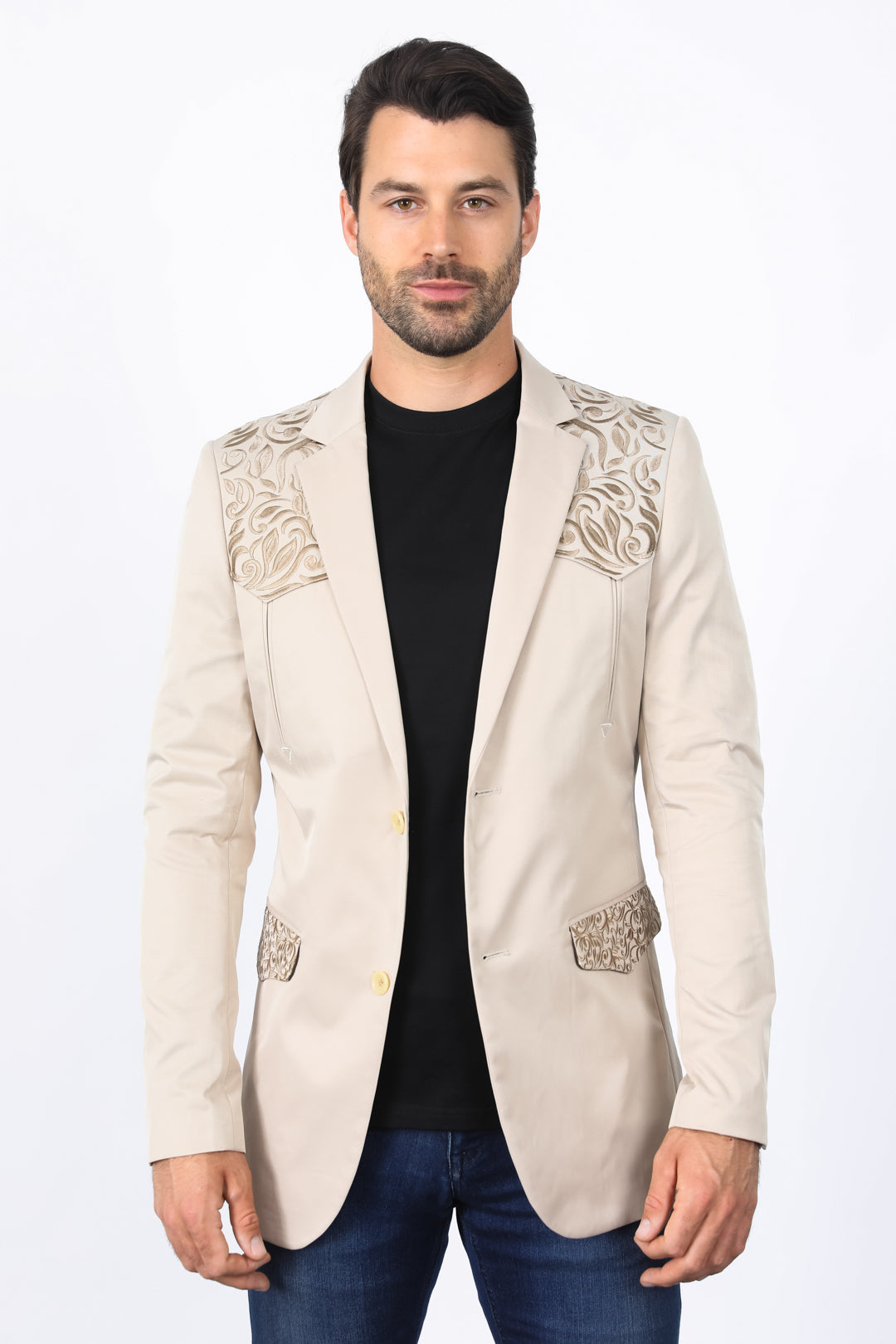 Men’s Embroidery Blazer – Fashion Designer Dress Jacket for Formal and Party Wear - S