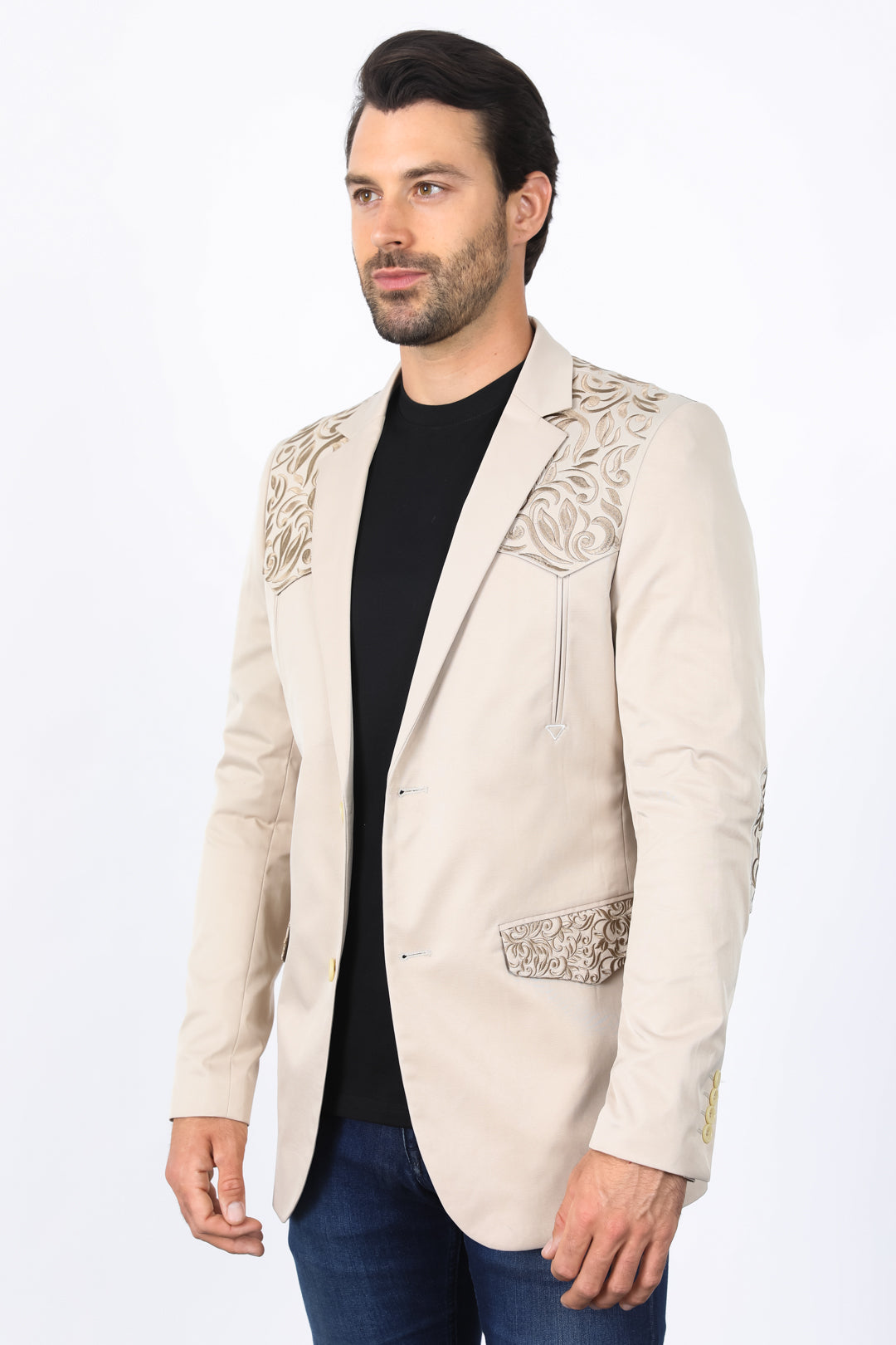 Men’s Embroidery Blazer – Fashion Designer Dress Jacket for Formal and Party Wear - S