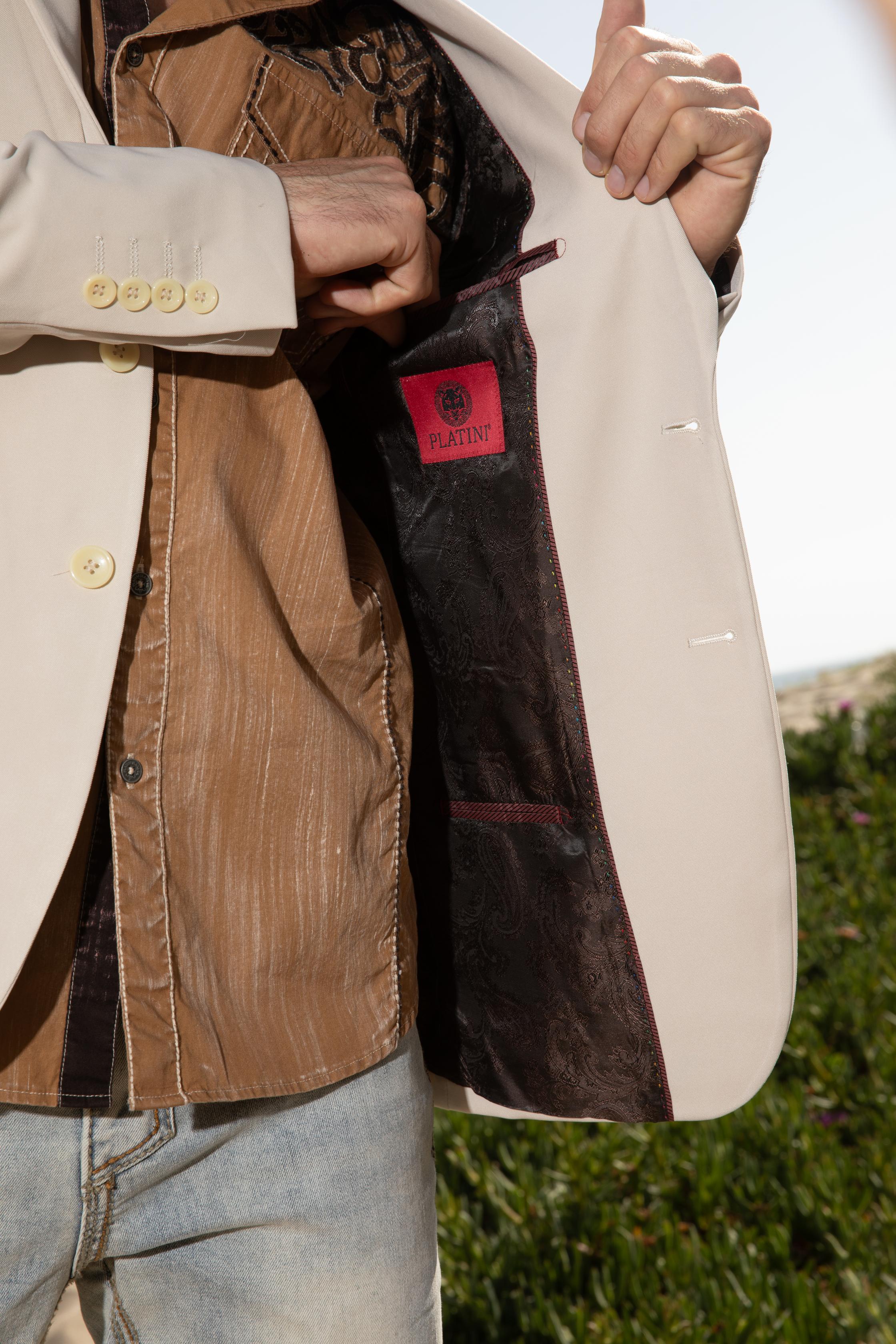 Men’s Beige Date Night Blazer – Tailored Modern Fit Stretch Jacket - S