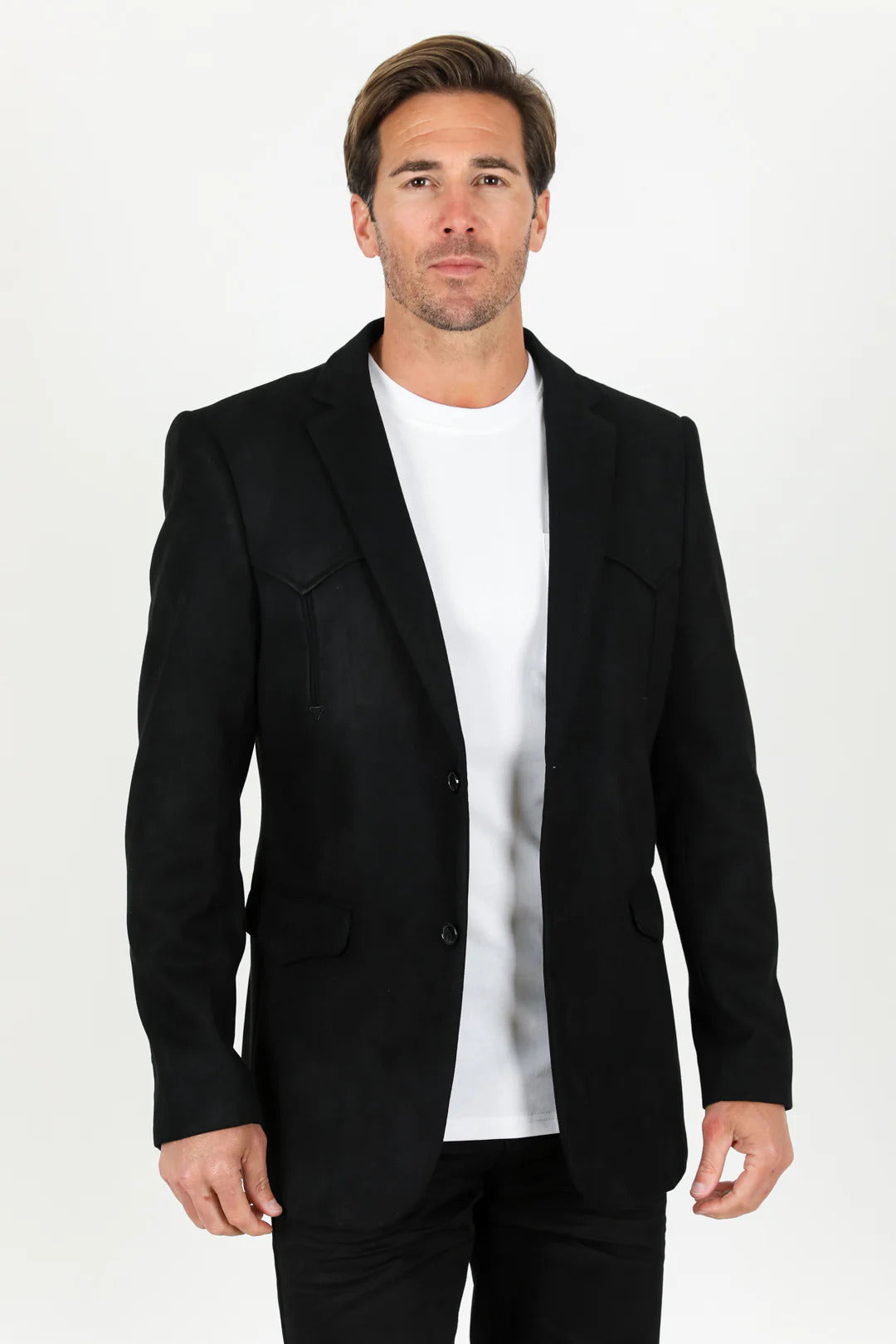 Double Button Suede Western Blazer Black - 36 Short