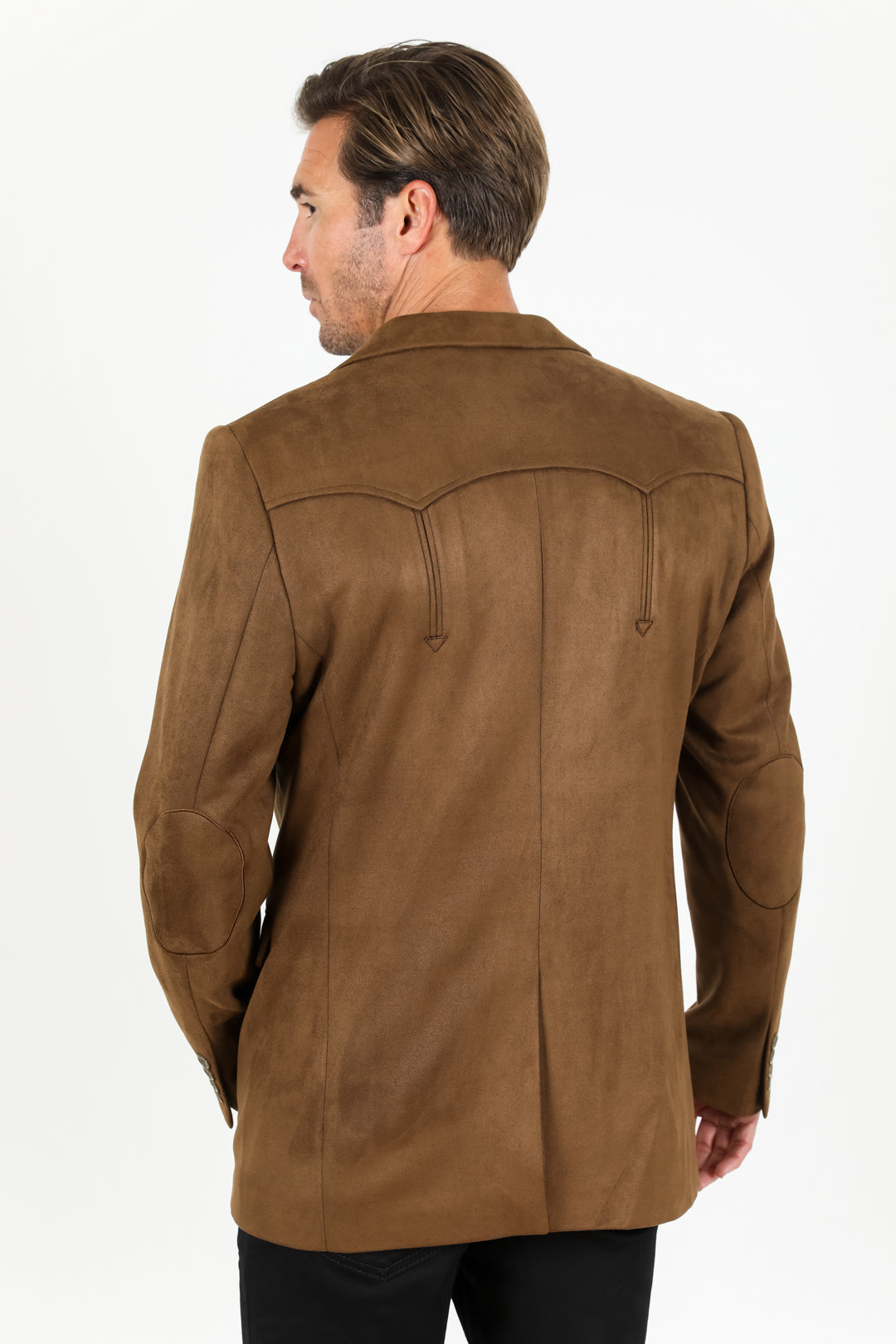 Men’s Double Button Brown Faux Suede Blazer – Modern Fit Dress Jacket - S