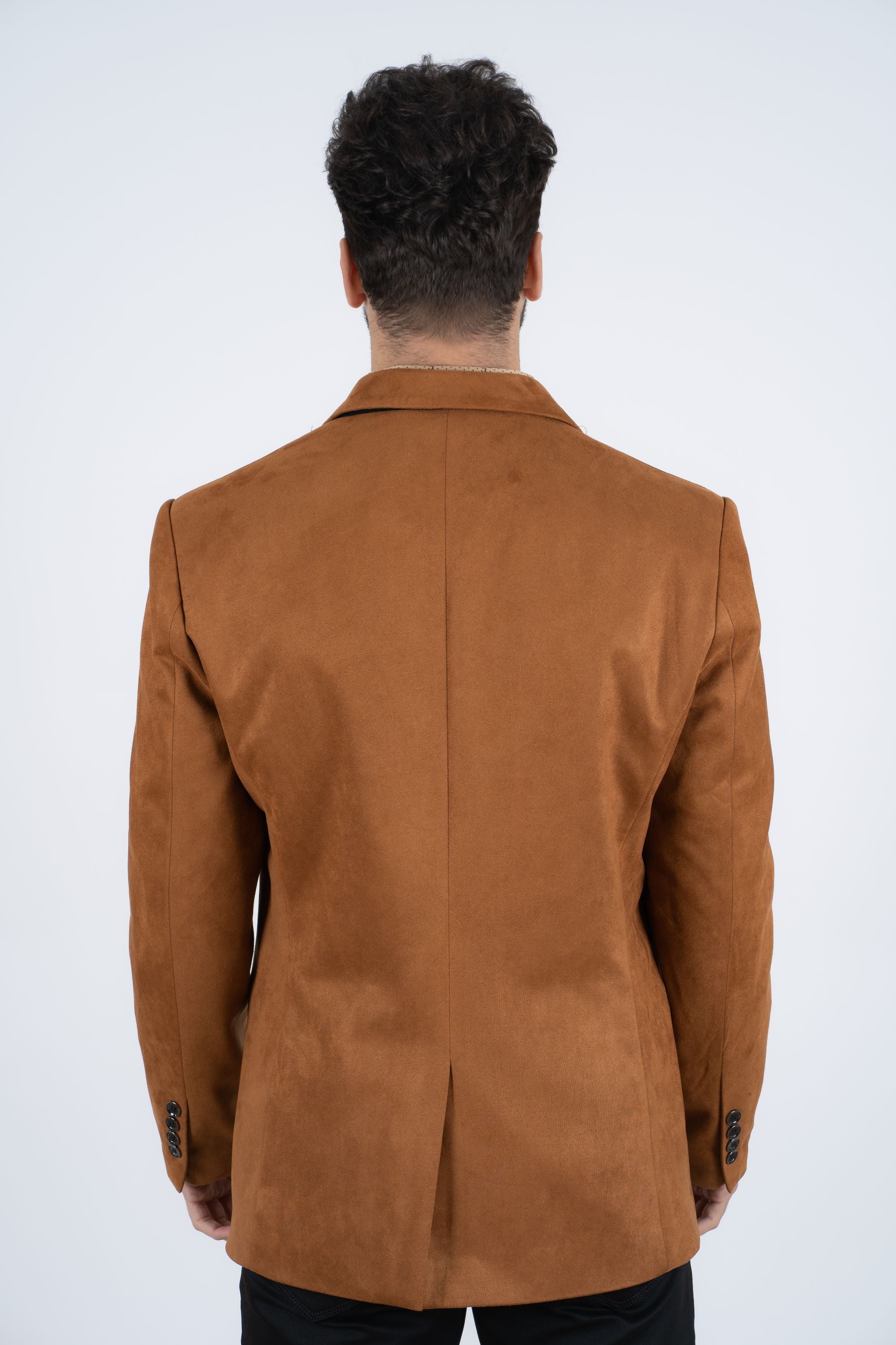 Men’s Camel Faux Suede Double Button Blazer – Stylish Casual Sport Coat - S