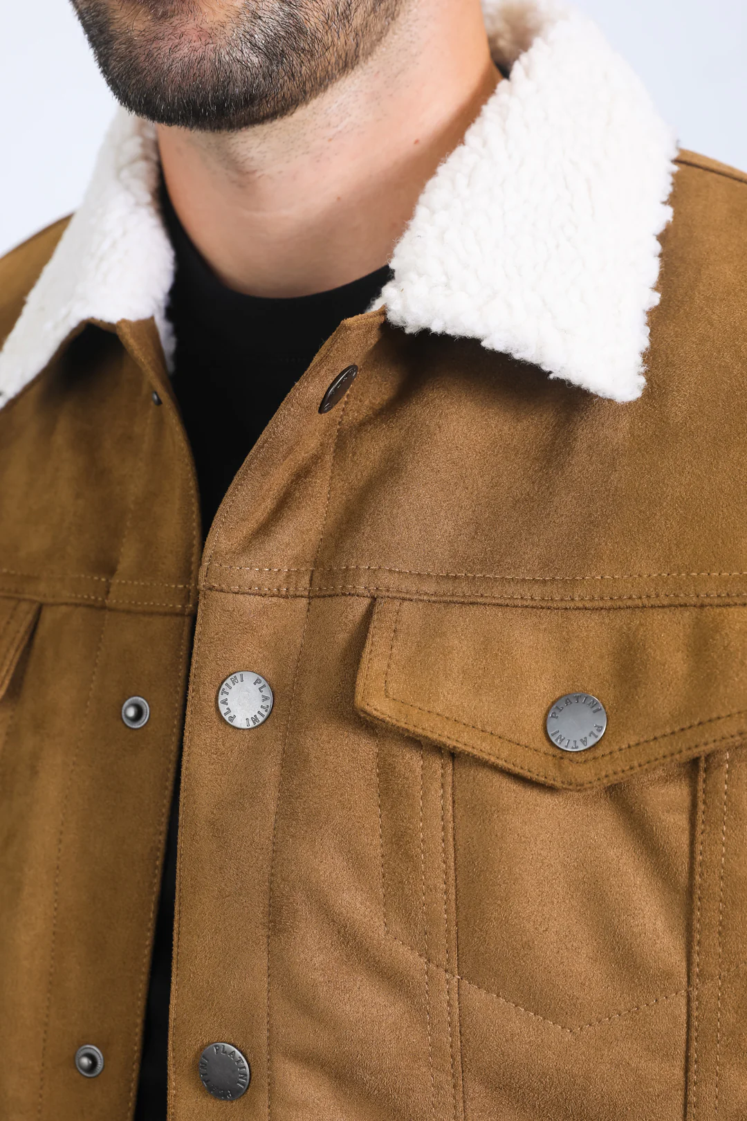 Classic Camel Faux Suede Jacket for Men – Sherpa Lined Warm Winter Style - Small