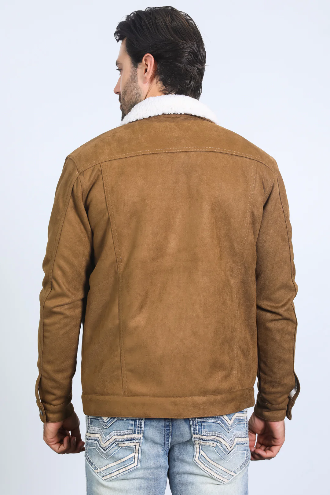 Classic Camel Faux Suede Jacket for Men – Sherpa Lined Warm Winter Style - Small