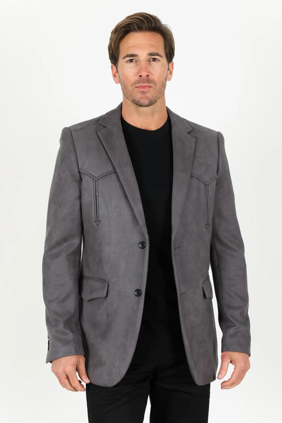 Double Button Suede Western Blazer Charcoal - 36 Short