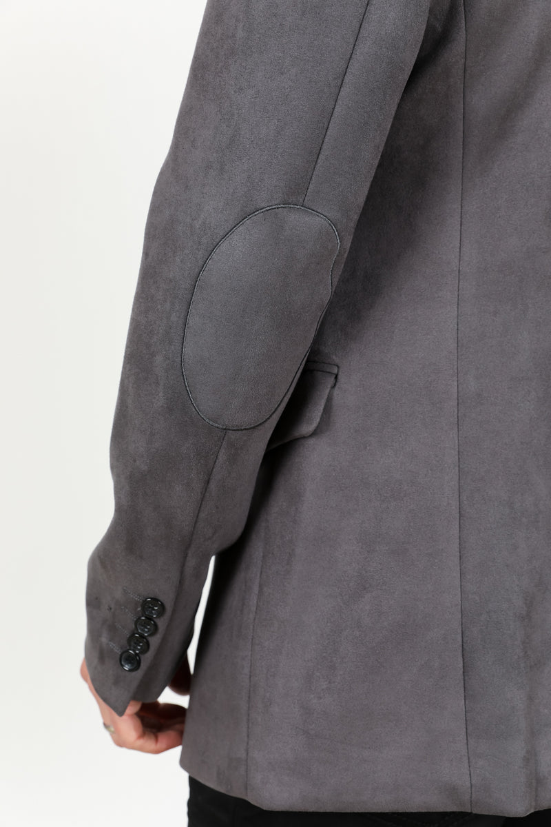 Mens Charcoal Faux Suede Blazer Jacket – Double Button Smart Casual Sport Coat - S