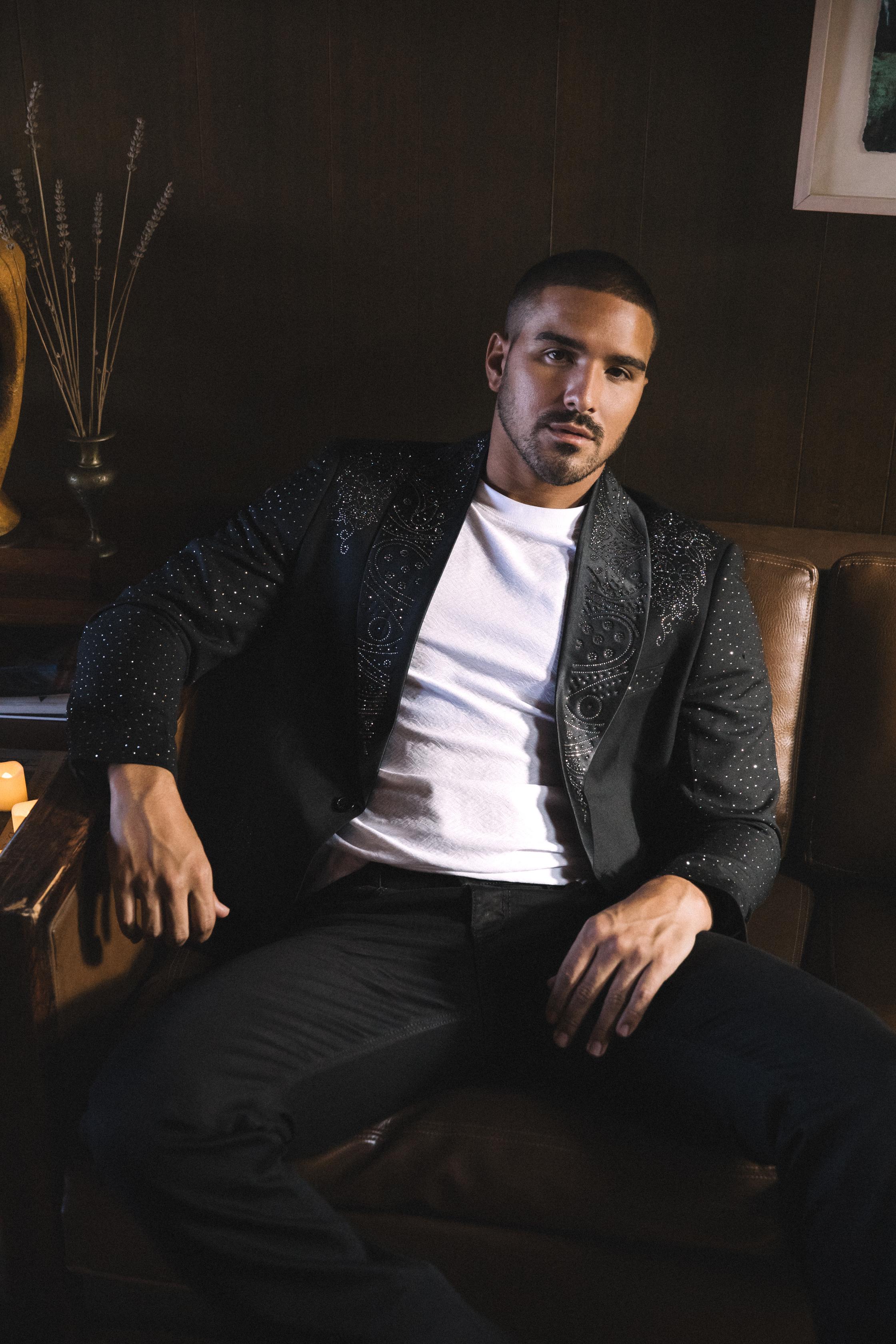 Men’s Black Sparkle Rhinestone Blazer – Slim Fit Double Button Coat - S