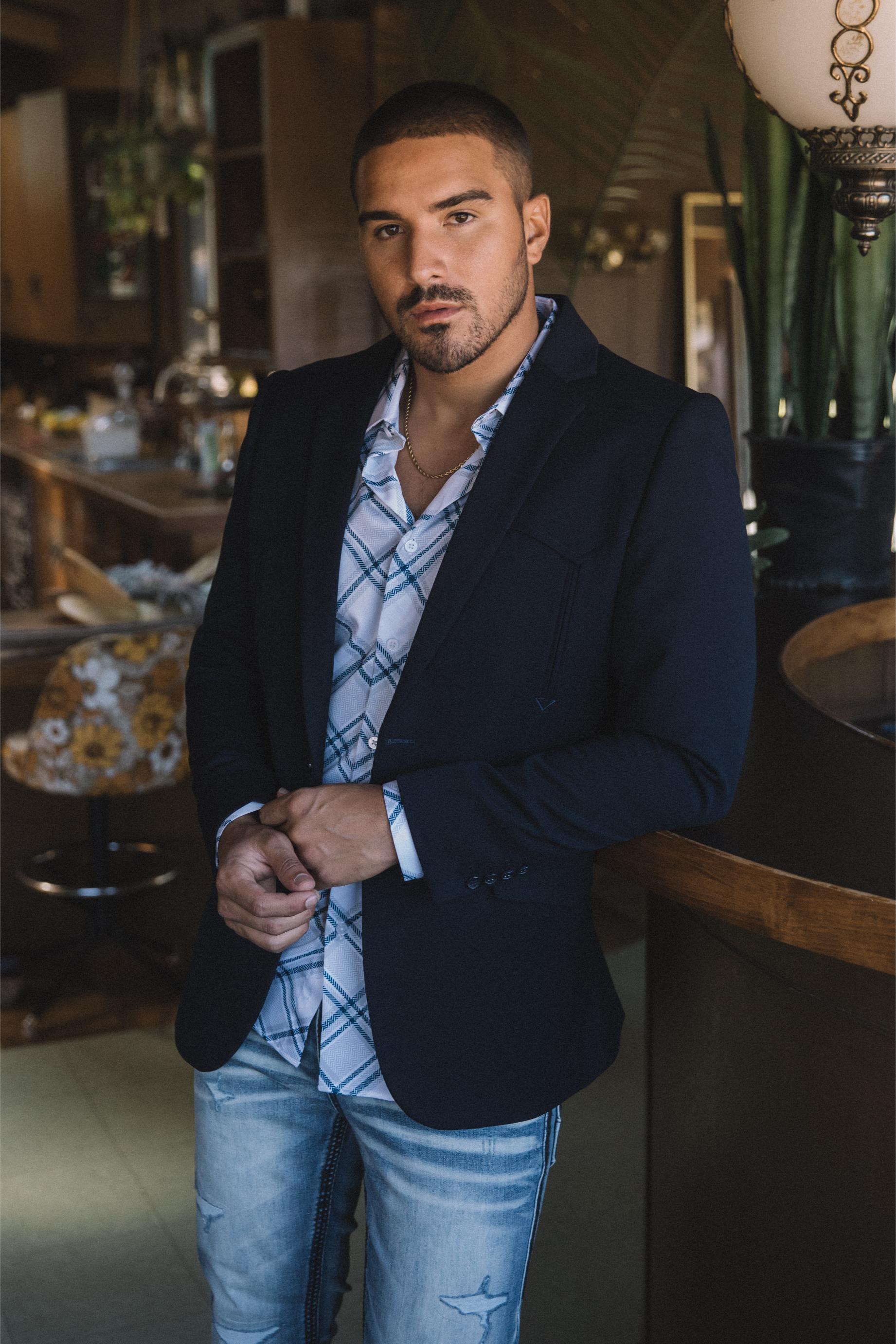 Men’s Navy Western Cowboy Blazer – Double Button Dress Coat - S