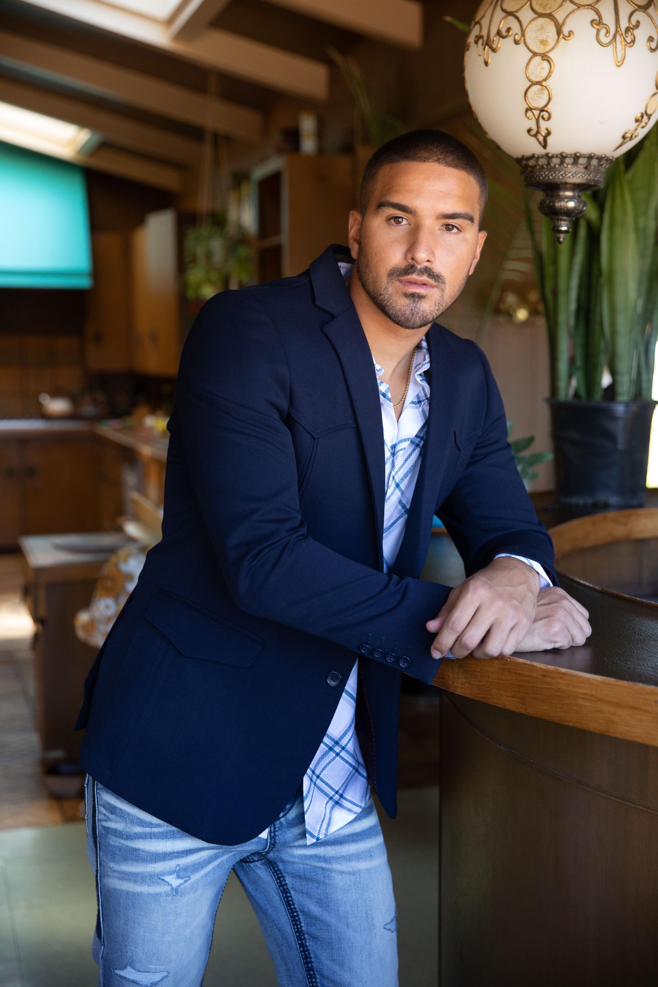 Men’s Navy Western Cowboy Blazer – Double Button Dress Coat - S