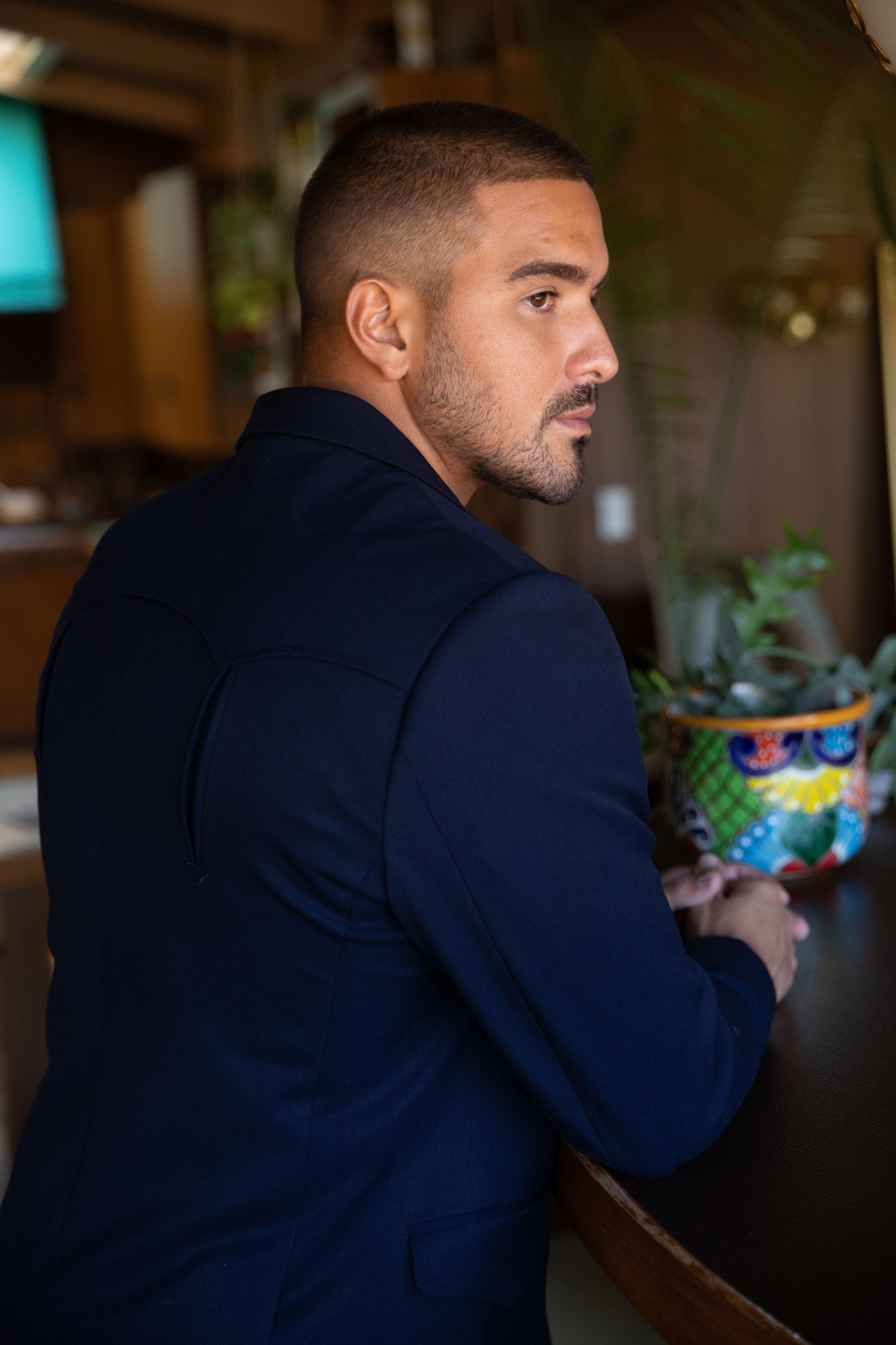 Men’s Navy Western Cowboy Blazer – Double Button Dress Coat - S