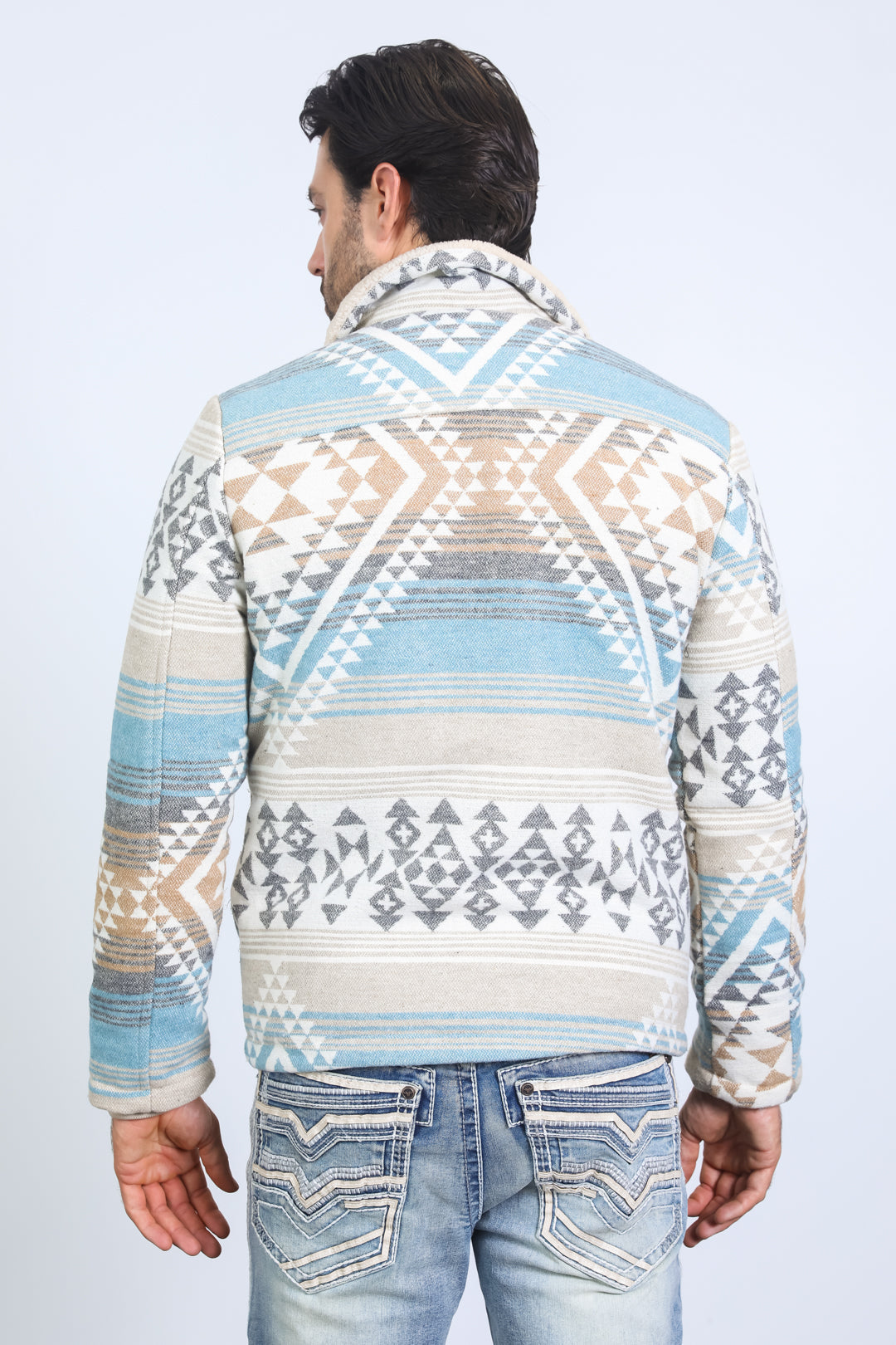 Men’s Aztec Tribal Quilted Twill Jacket – Beige Casual Outerwear - S