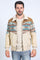 Men’s Western Inspired Aztec Quilted Twill Jacket – Beige with Suede Accents