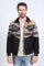 Men’s Tribal Aztec Quilted Jacket – Black & Beige Twill with Suede Touch