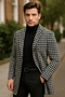 Men Houndstooth Lapel Collar Single Breasted Tweed Overcoat