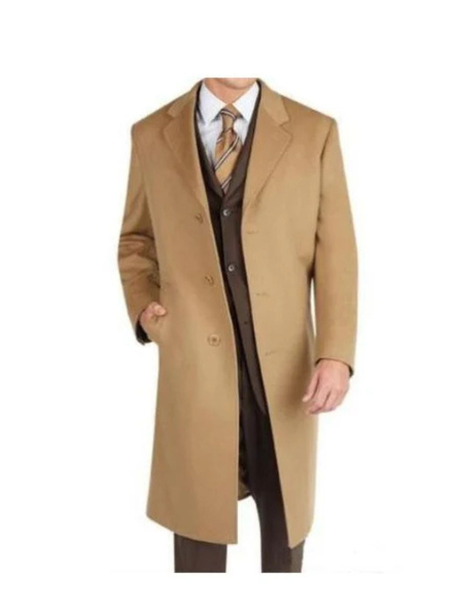 Super 150's Extra Fine Fabric Camel Wool Blend Topcoats - Coat Size 38