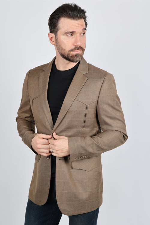 Men’s Western Cowboy Sport Coat with Elbow Patch Detail – Modern Fit Blazer