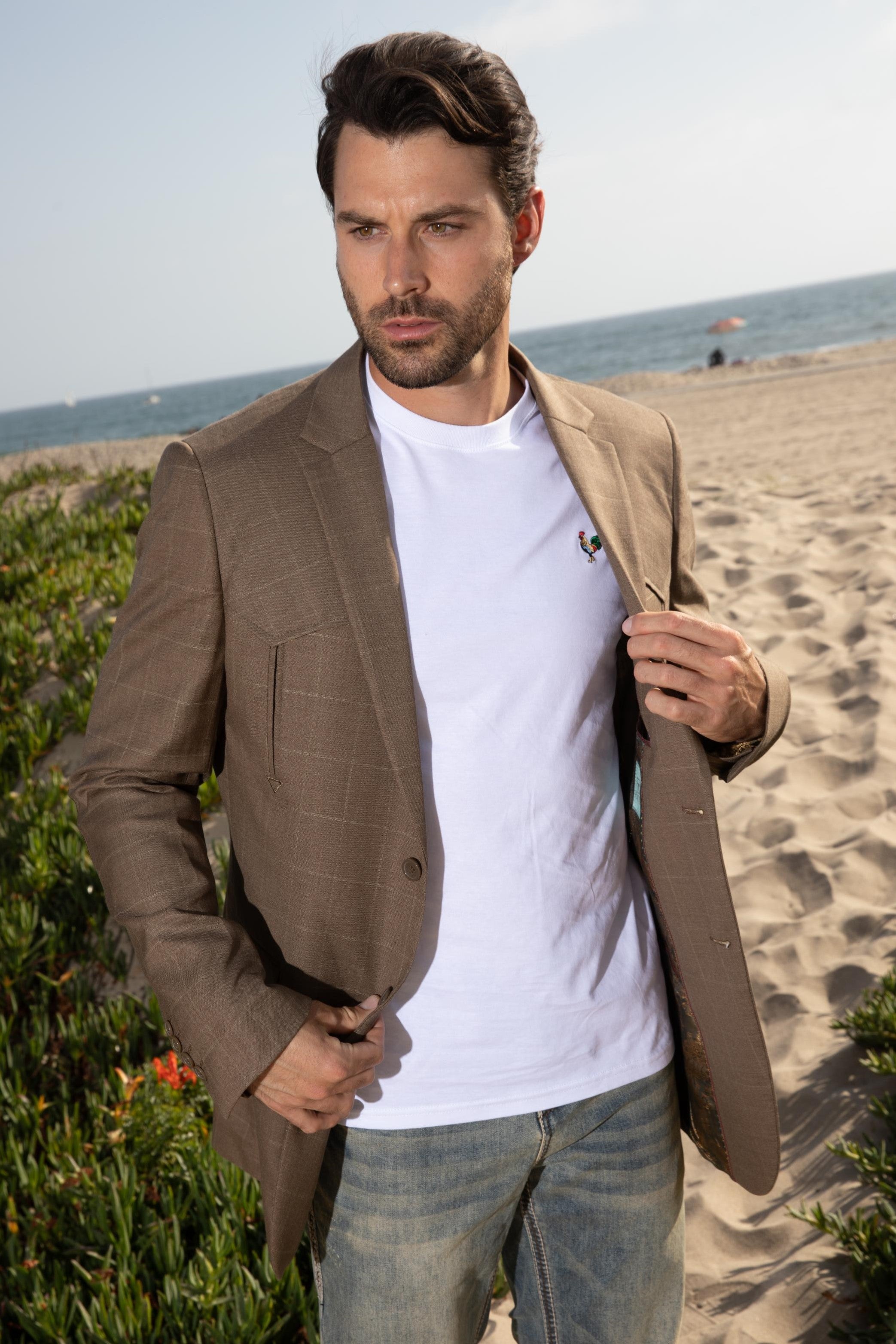 Men’s Western Cowboy Sport Coat with Elbow Patch Detail – Modern Fit Blazer - S