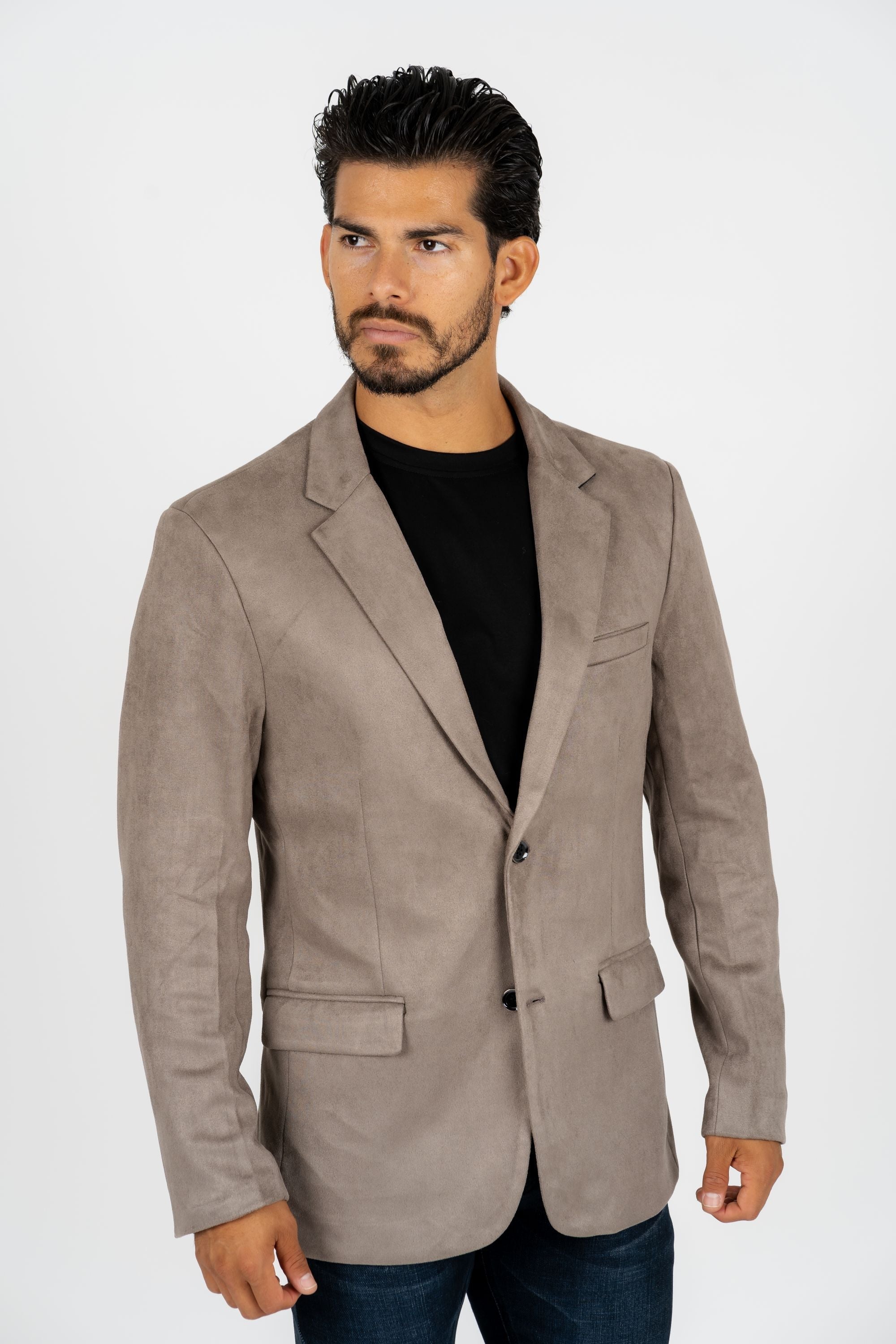 Men’s Mink Faux Suede Blazer with Double-Breasted Buttons