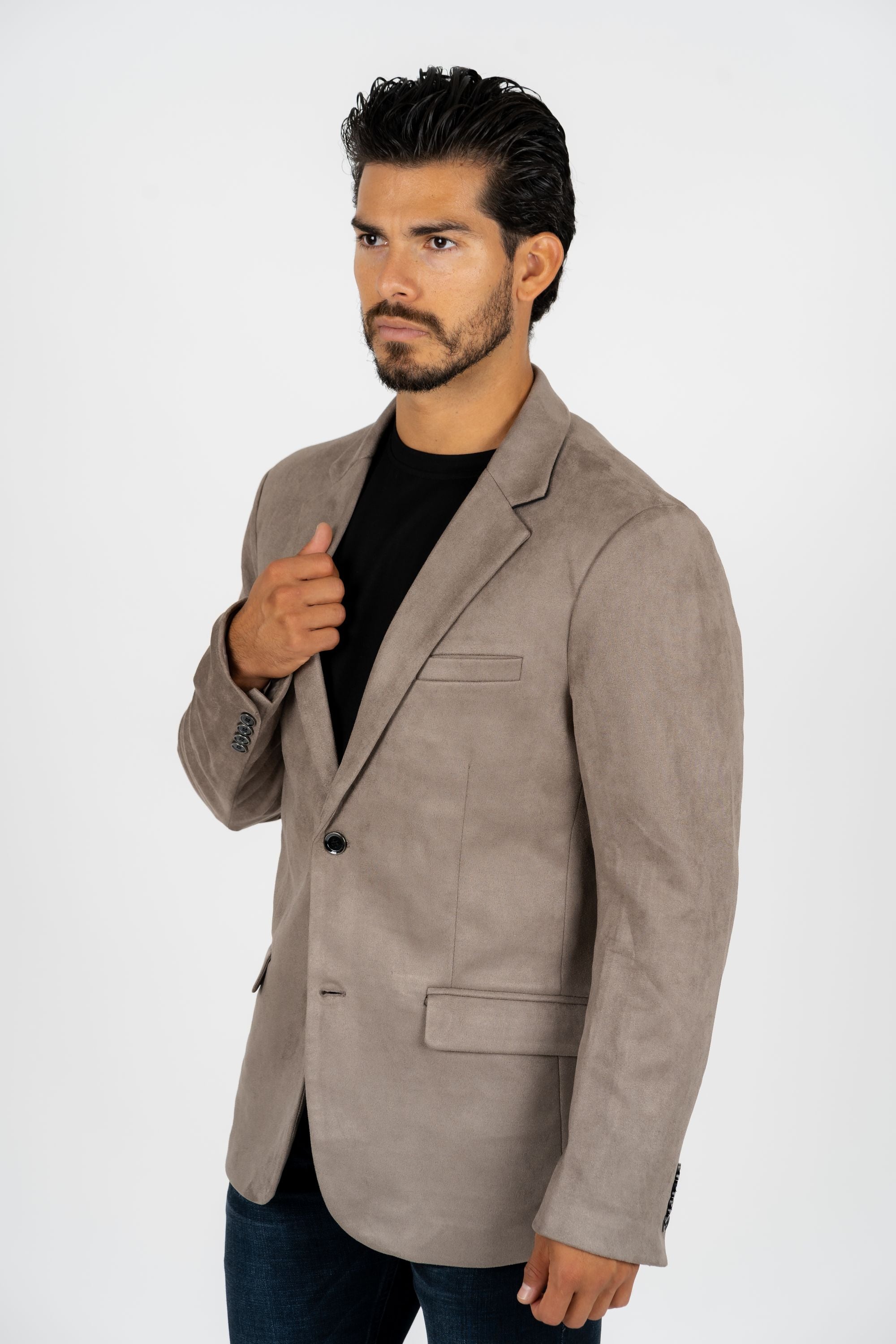 Men’s Mink Faux Suede Blazer with Double-Breasted Buttons - S