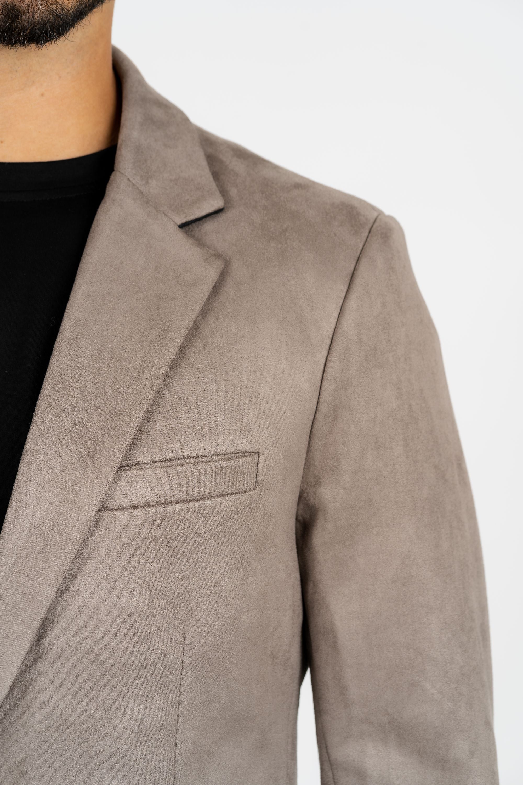 Men’s Mink Faux Suede Blazer with Double-Breasted Buttons - S