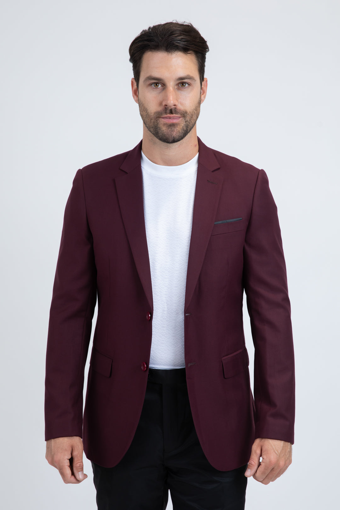 Burgundy Western Cowboy Blazer - Mens Modern Fit Stretch Date Night Burgundy Blazer - 36 Short