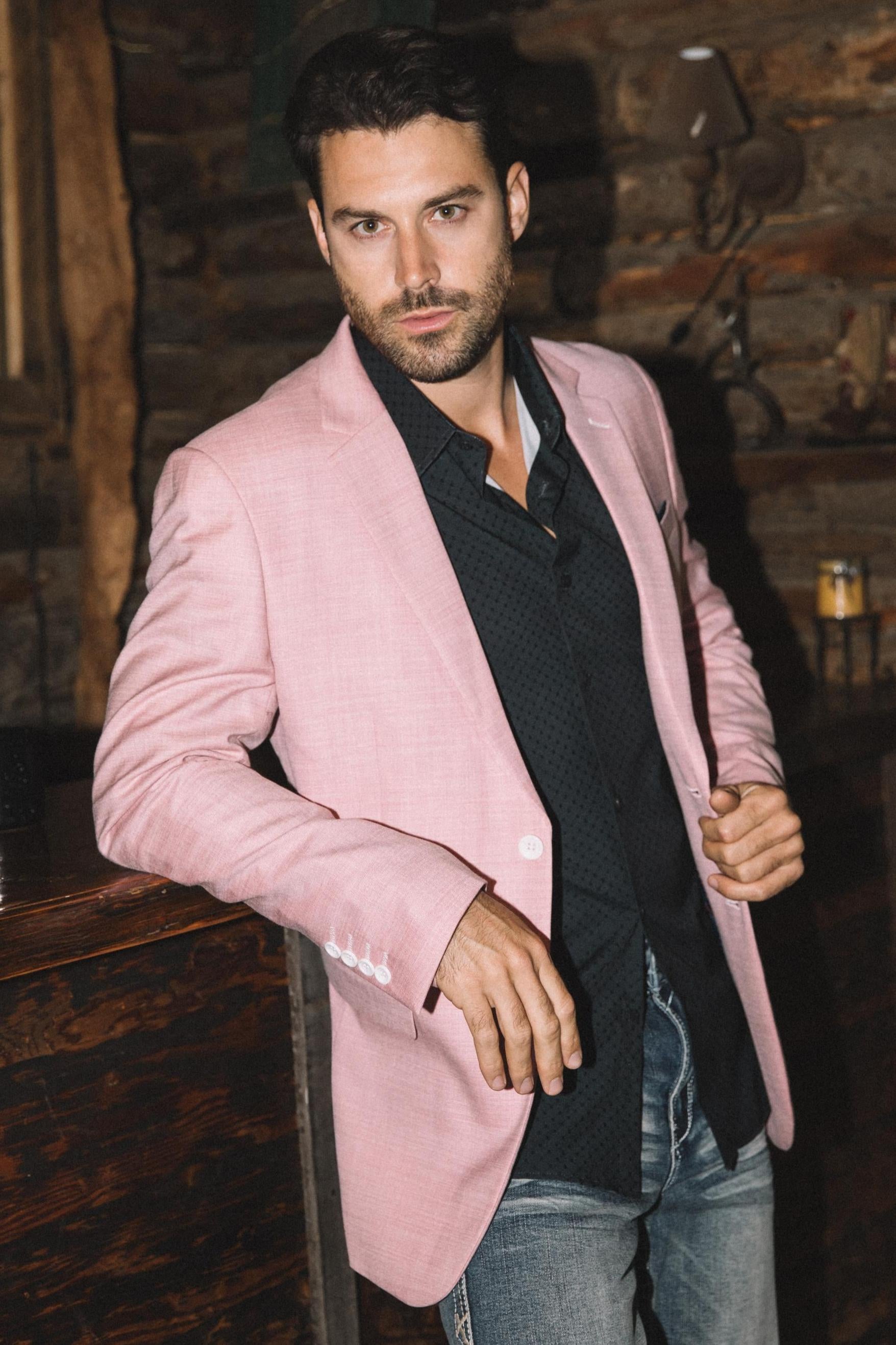 Men’s Pink Sport Coat – Modern Fit Stretch Blazer for Evening Wear - S