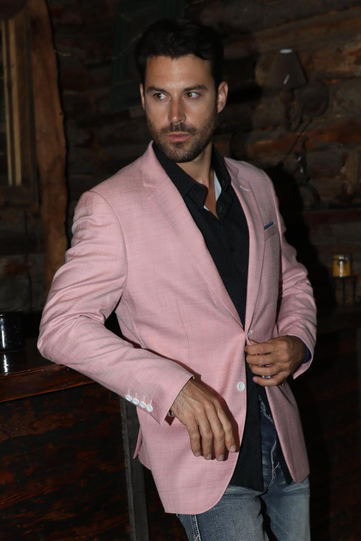 Men’s Pink Sport Coat – Modern Fit Stretch Blazer for Evening Wear - S