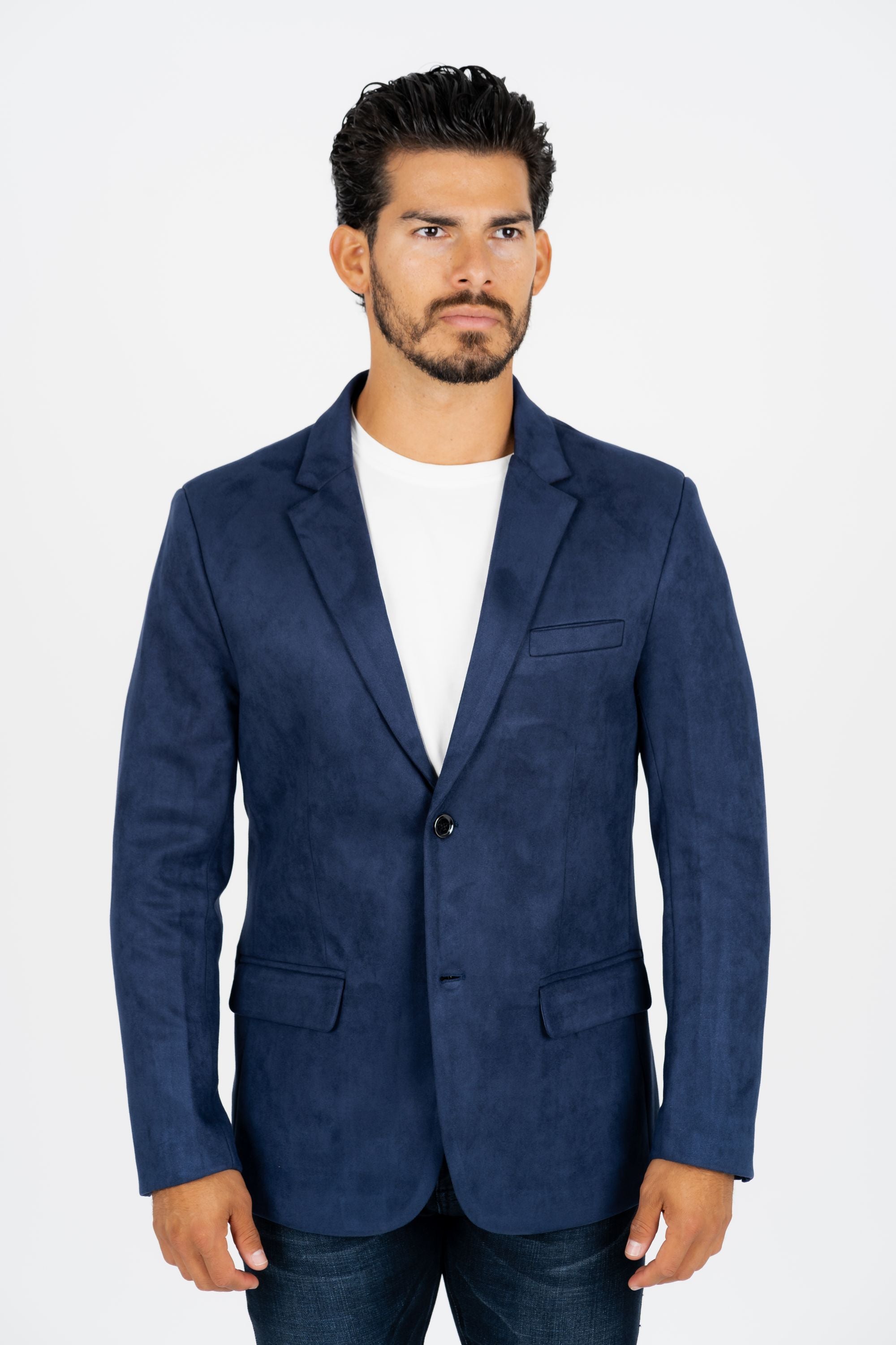Men’s Elegant Navy Faux Suede Double-Breasted Blazer