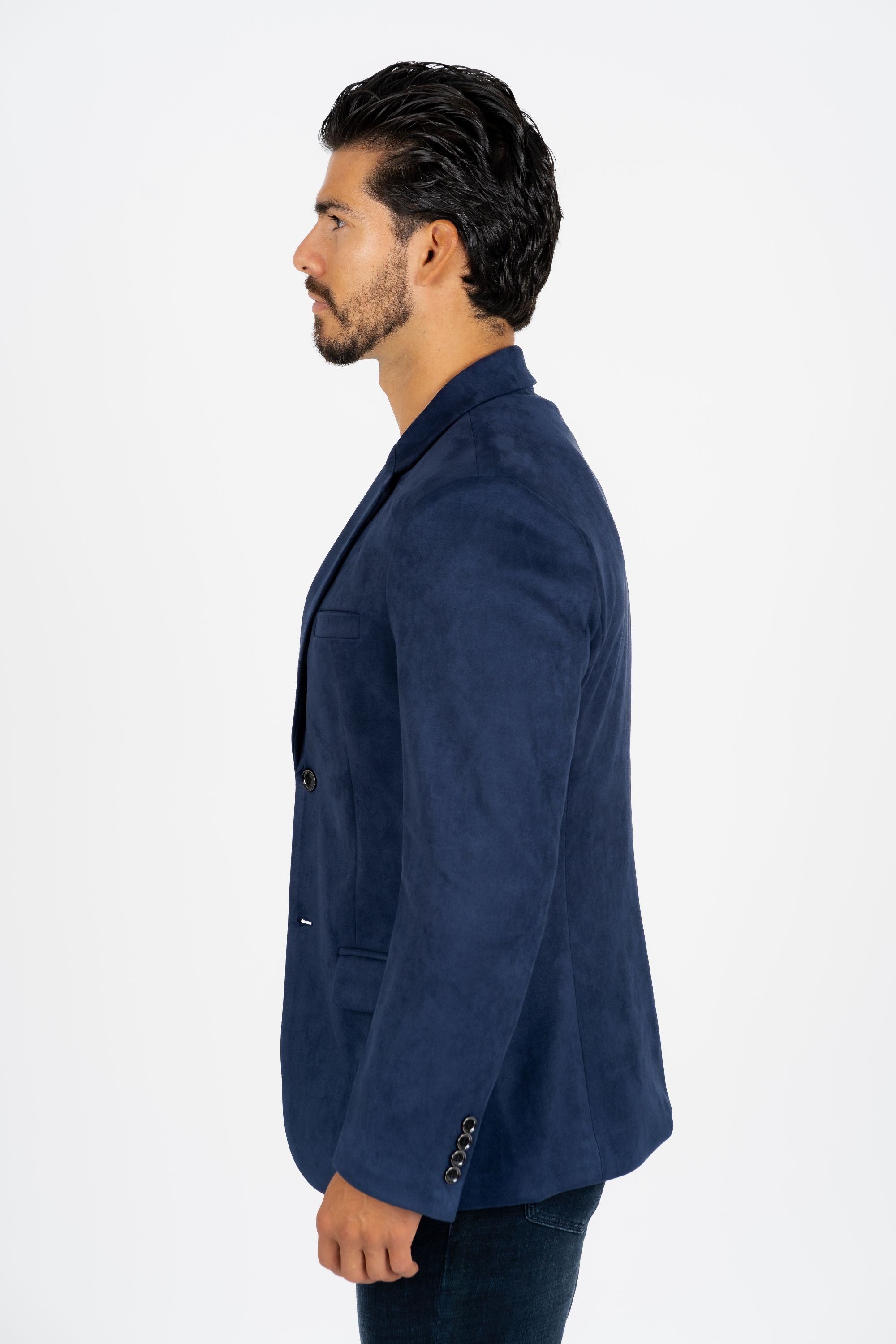 Men’s Elegant Navy Faux Suede Double-Breasted Blazer - S
