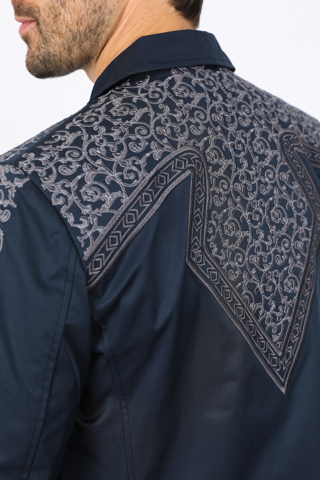 Men’s Navy Fashion Blazer with Embroidery – Smart Casual Dress Jacket - S