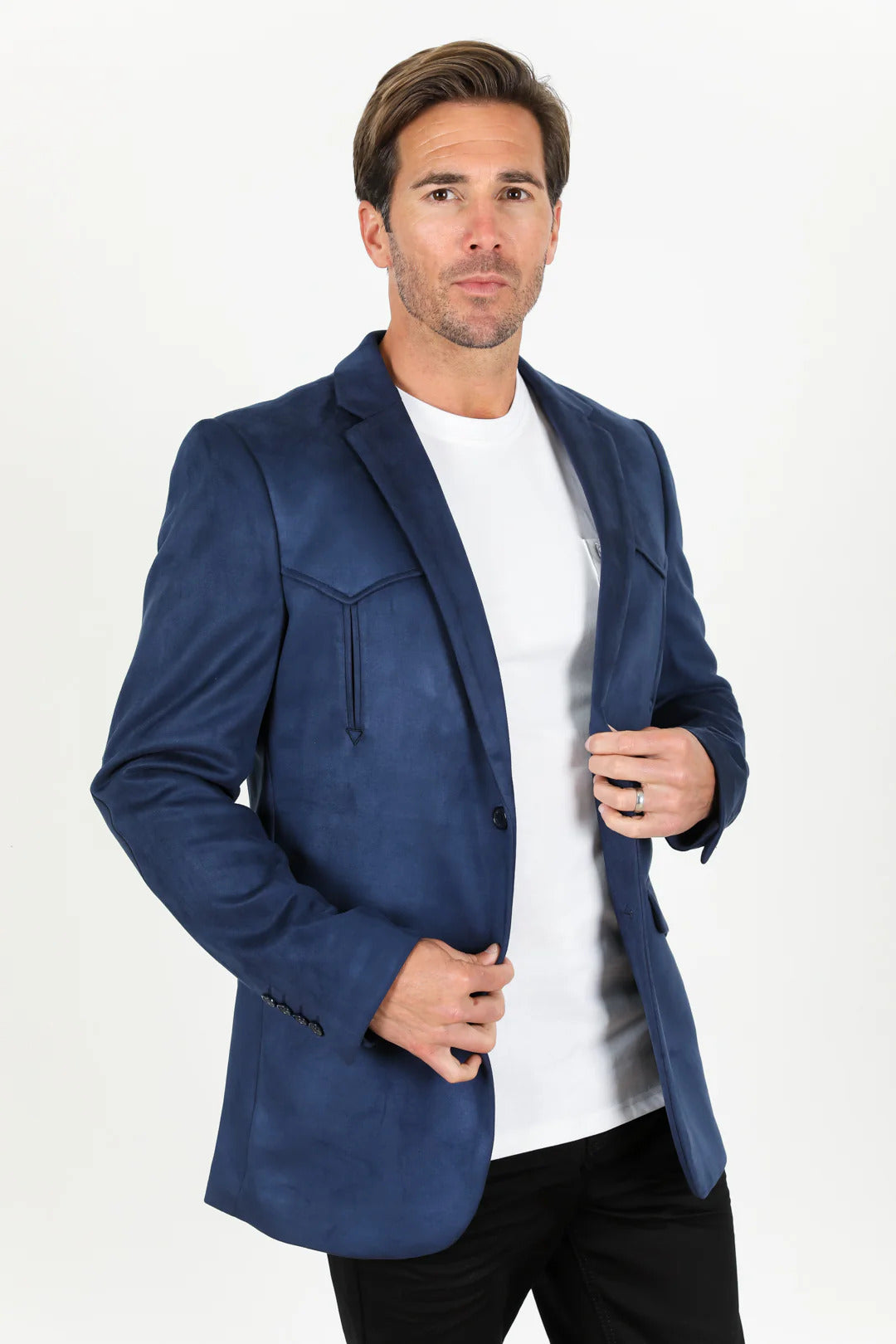 Double Button Suede Western Blazer Navy - 36 Short