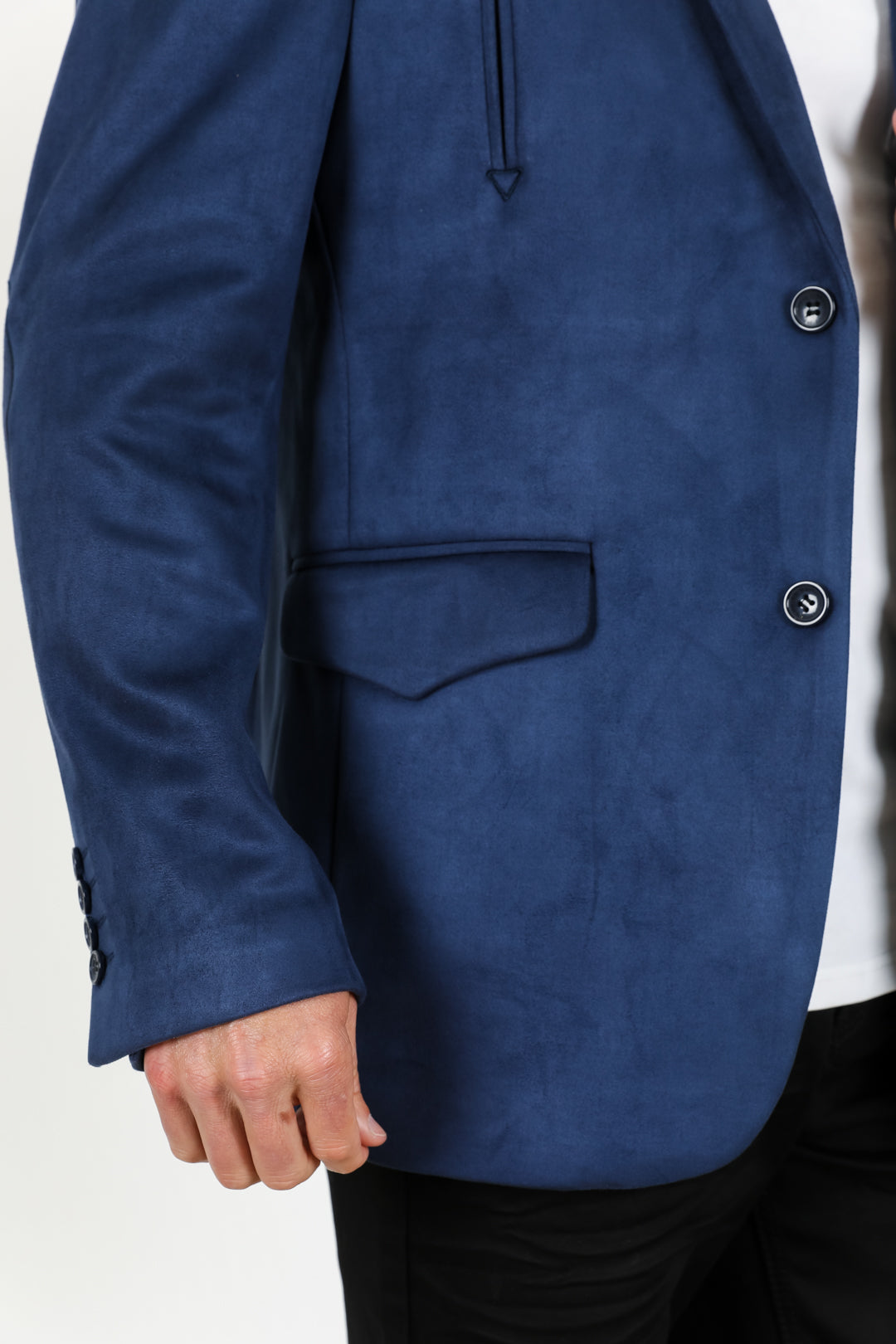 Men’s Navy Faux Suede Blazer – Double Button Smart Casual Jacket - S