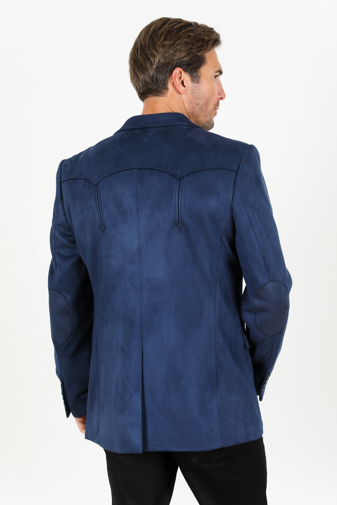 Men’s Navy Faux Suede Blazer – Double Button Smart Casual Jacket - S