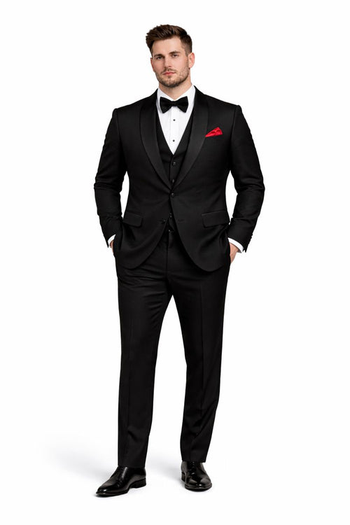 Men One Button Floral All Black Tuxedo with Shawl Lapel 3 Piece-New Designer Collection