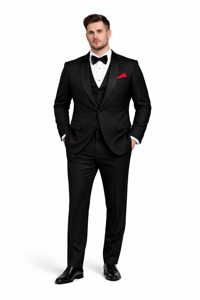 Men One Button Floral All Black Tuxedo with Shawl Lapel 3 Piece-New Designer Collection - 36 Regular Jacket+30 Waist Adjustable 26to32)Height: 5'7"-6')(Neck: 14.5-16:S)