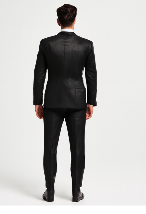 Men One Button Floral All Black Tuxedo with Shawl Lapel – 3 Piece