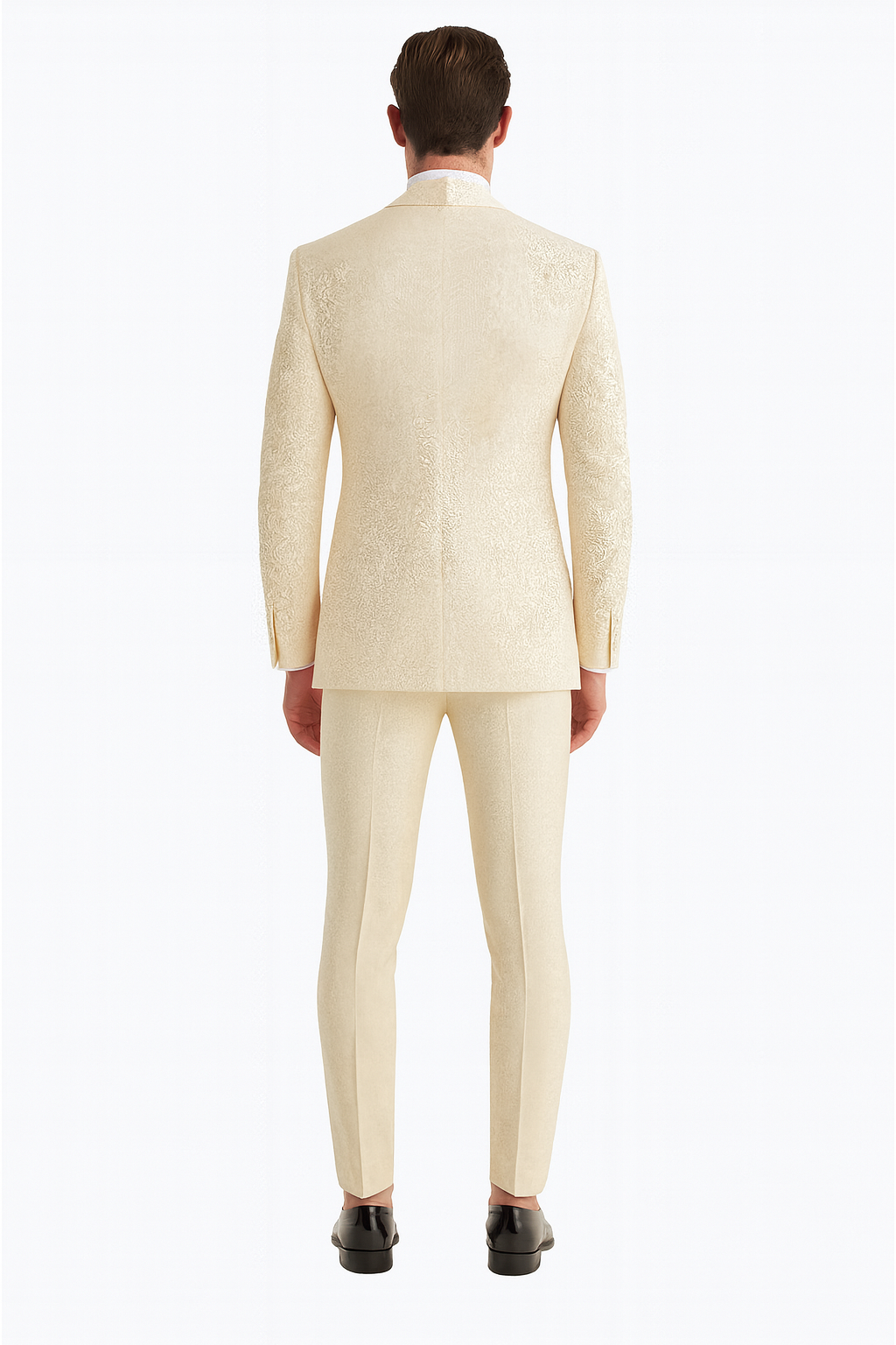Men One Button Floral All Champagne Tuxedo 3 Piece-New Designer Collection - 58 Regular
